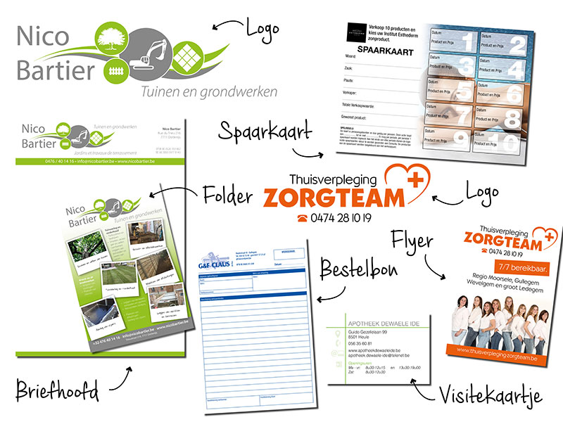 Huisstijl visitekaartjes briefhoofden envelop